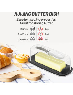 Plato para Mantequilla AJIJING con Tapa y Espátula - Negro 2