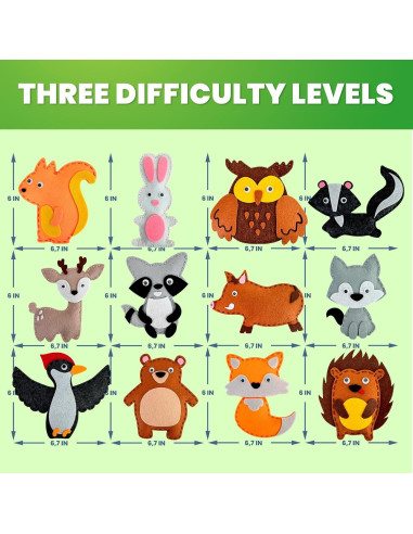 Kit de Costura para Niños QUOKKA - 12 Animales de Fieltro
