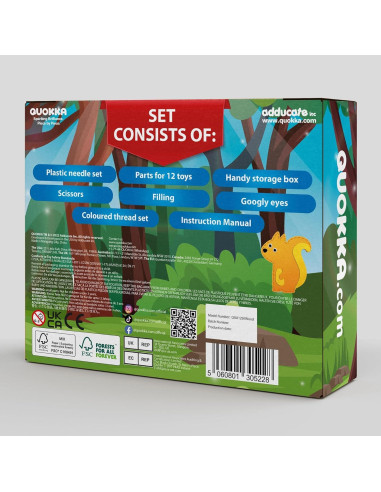 Kit de Costura para Niños QUOKKA - 12 Animales de Fieltro