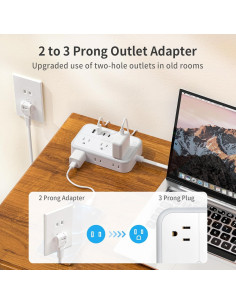 Regleta NTONPOWER 2 Clavijas 1875W 5FT con 4 Puertos USB 2