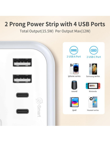 Regleta NTONPOWER 2 Clavijas 1875W 5FT con 4 Puertos USB