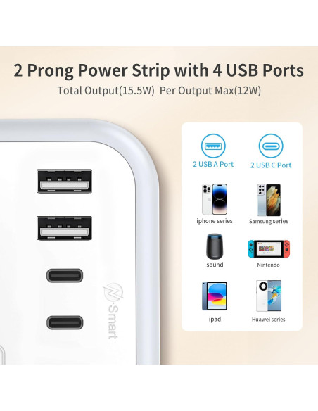 Regleta NTONPOWER 2 Clavijas 1875W 5FT con 4 Puertos USB