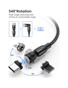 Cable de Carga Magnético TUNKIA 5 en 1 0.5/1/2m USB C Micro USB 2