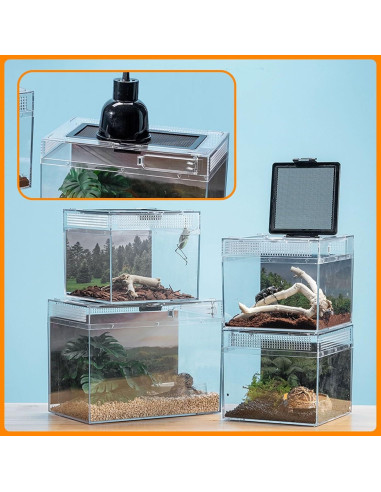 Terrario para reptiles Acsist 20x20x15cm con accesorios