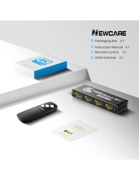 Interruptor HDMI 3 en 1 NEWCARE 4K@60Hz Control Remoto