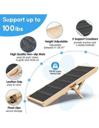 Rampa para Perros y Gatos X XBEN 100cm Ajustable 29-52cm