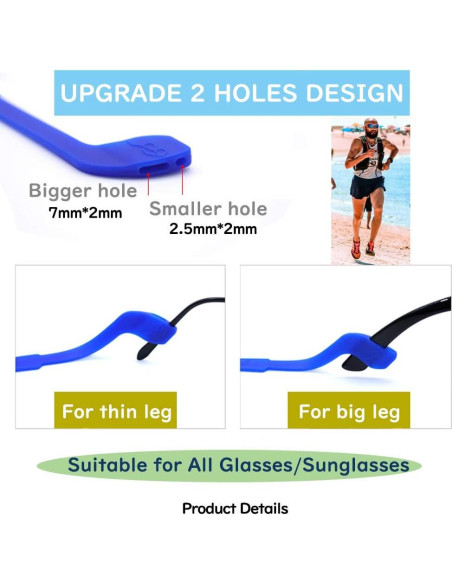 Correa de Gafas SAIGO Antideslizante de Silicona 2PCS Negro