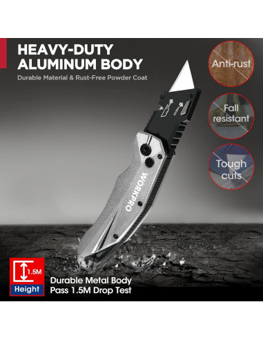 Cuchillo Utilitario Plegable WORKPRO, Metal, 17.5cm, 150g