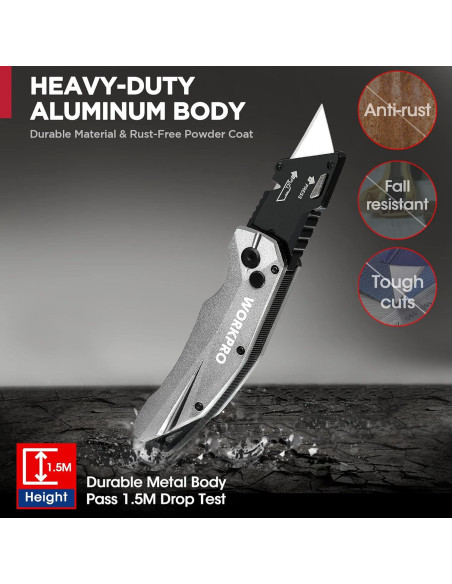 Cuchillo Utilitario Plegable WORKPRO, Metal, 17.5cm, 150g