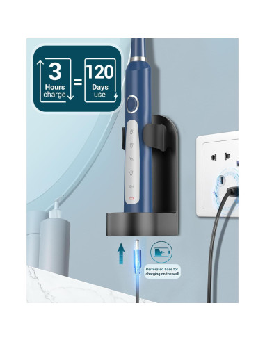 Cepillo de Dientes Eléctrico Sonic Rtauys HK01518 - 41,000 Vibraciones, 8 Cabezas, Azul