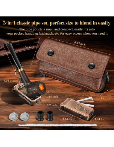 Juego de Pipas de Tabaco KEJIAR con Bolsa y Encendedor