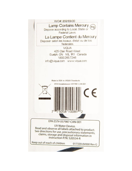 Kit Lámpara UV y Manga Cuarzo VIQUA S463-QL para S5Q-PA