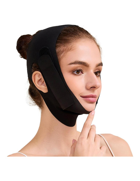 Correa reductora de papada Mr.Jing, máscara V-Line negra mediana