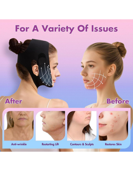 Correa reductora de papada Mr.Jing, máscara V-Line negra mediana