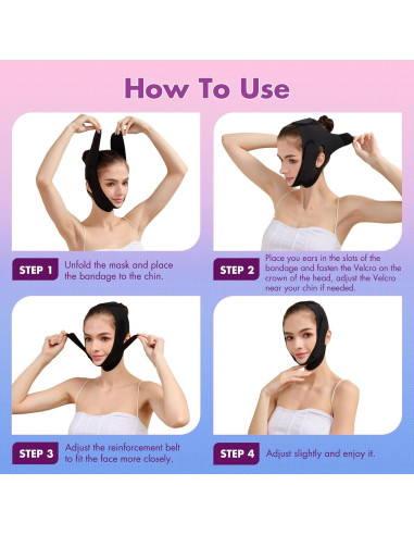 Correa reductora de papada Mr.Jing, máscara V-Line negra mediana