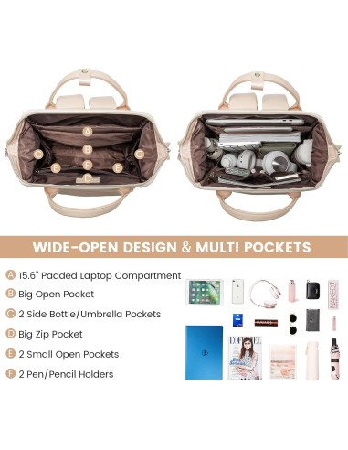 Mochila de Cuero LOVEVOOK para Laptop 15.6" Beige