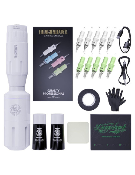 Kit de Tatuaje Dragonhawk S1 Inalámbrico con Agujas y Tintas