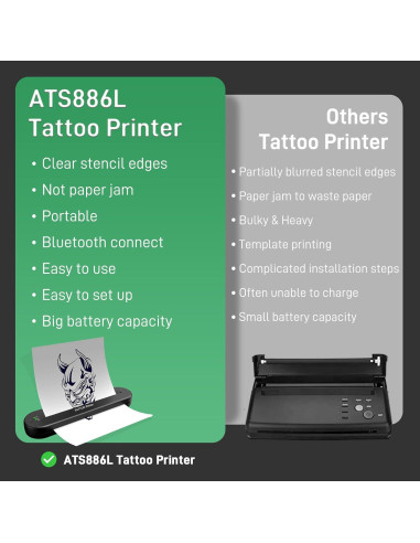 Impresora de Plantillas de Tatuaje YILONG ATS886L - Térmica Bluetooth