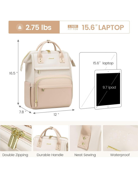 Mochila de Cuero LOVEVOOK para Laptop 15.6" Beige