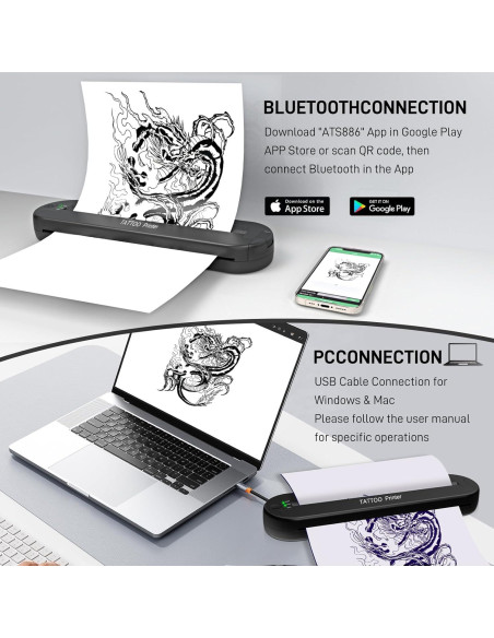 Impresora de Plantillas de Tatuaje YILONG ATS886L - Térmica Bluetooth