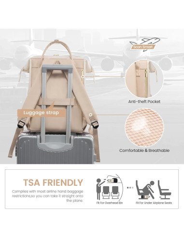 Mochila de Cuero LOVEVOOK para Laptop 15.6" Beige