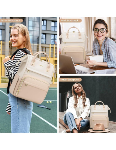 Mochila de Cuero LOVEVOOK para Laptop 15.6" Beige