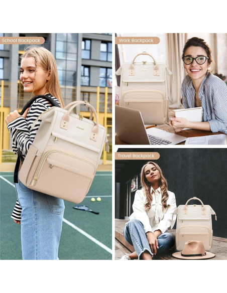 Mochila de Cuero LOVEVOOK para Laptop 15.6" Beige