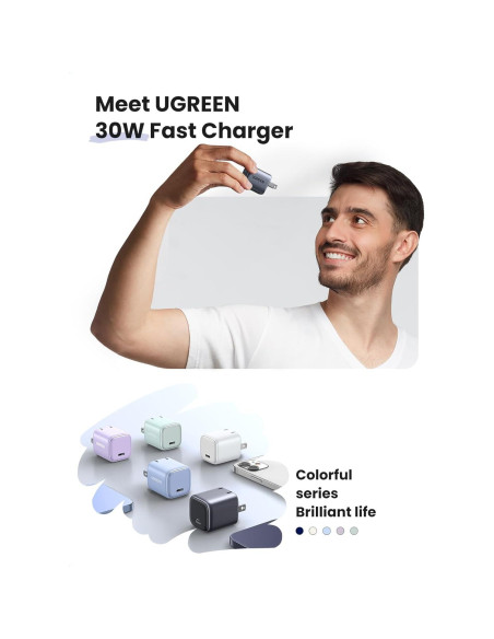 Cargador USB-C UGREEN 30W Plegable Compacto para iPhone y Galaxy Cargador USB-C UGREEN 30W Plegable Compacto para iPhone y Galaxy