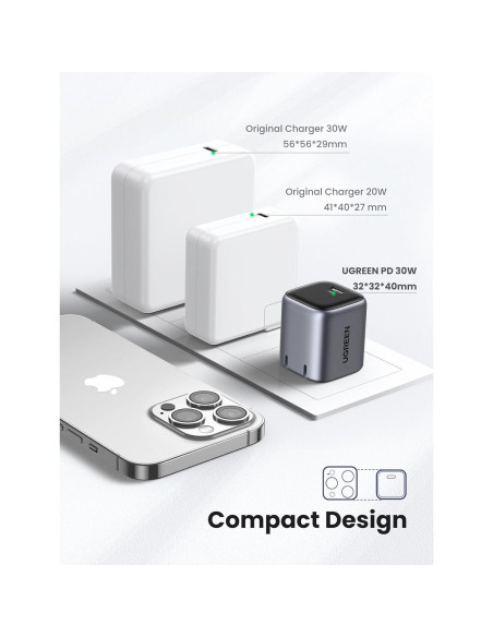 Cargador USB-C UGREEN 30W Plegable Compacto para iPhone y Galaxy Cargador USB-C UGREEN 30W Plegable Compacto para iPhone y Galaxy