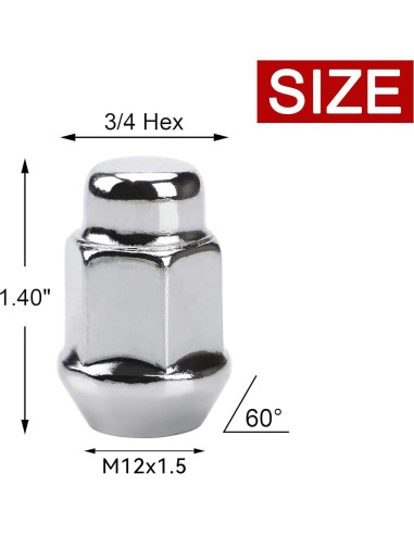 Tuercas de Rueda FLYCLE 12x1.5 Cromo 20PCS Asiento Cónico