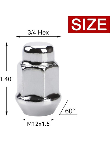 Tuercas de Rueda FLYCLE 12x1.5 Cromo 20PCS Asiento Cónico