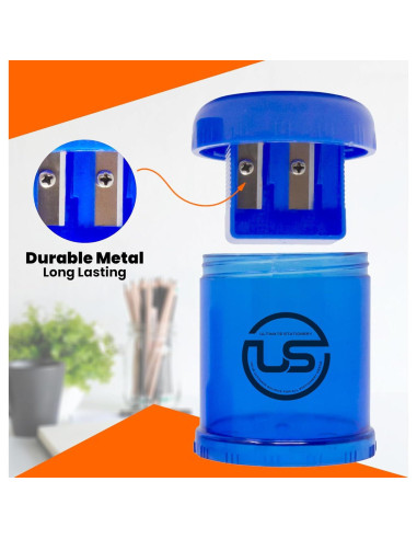 Sacapuntas Manual Doble Orificio Ultimate Stationery Azul 3 Pzas