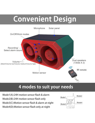 Detector de Movimiento Solar ROYELLE con Sirena y Control Remoto