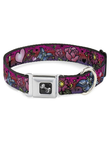 Collar de Perro Buckle-Down Amor Rosa 1 cm Ancho 23-38 cm