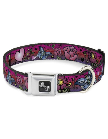 Collar de Perro Buckle-Down Amor Rosa 1 cm Ancho 23-38 cm