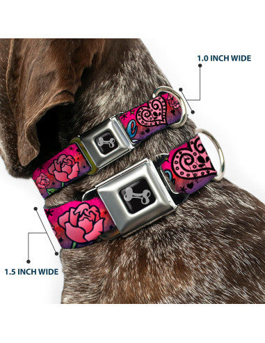 Collar de Perro Buckle-Down Amor Rosa 1 cm Ancho 23-38 cm