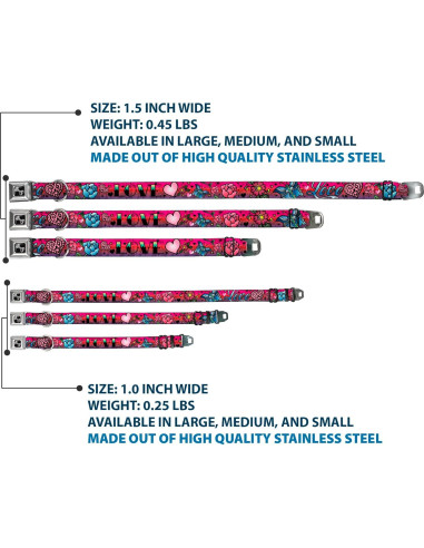 Collar de Perro Buckle-Down Amor Rosa 1 cm Ancho 23-38 cm