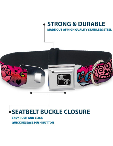 Collar de Perro Buckle-Down Amor Rosa 1 cm Ancho 23-38 cm