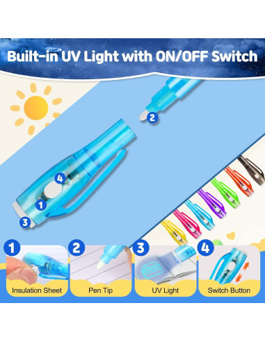 70 Bolígrafos de Tinta Invisible UV Daemson - 7 Colores