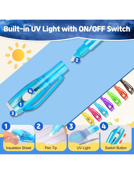 70 Bolígrafos de Tinta Invisible UV Daemson - 7 Colores