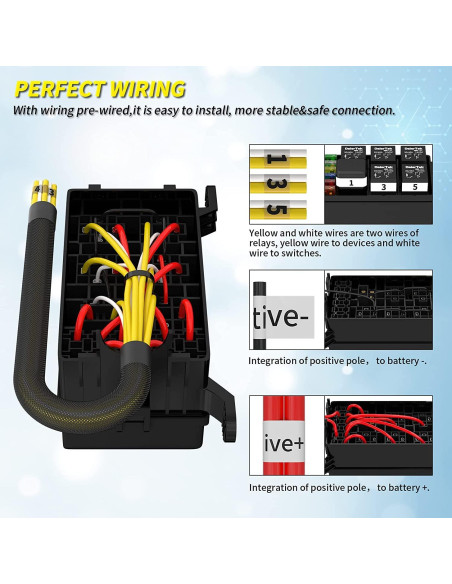 Caja de Fusibles y Relés 12V Gebildet 6 Vías Impermeable