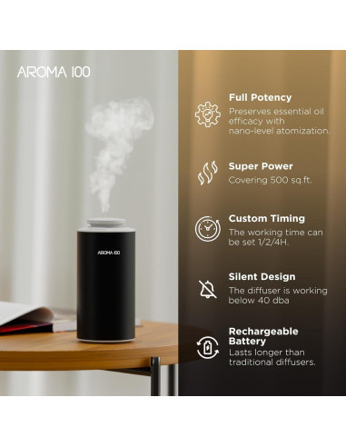 Difusor de Aceite Esencial Aroma100 Sin Agua Negro 110ml