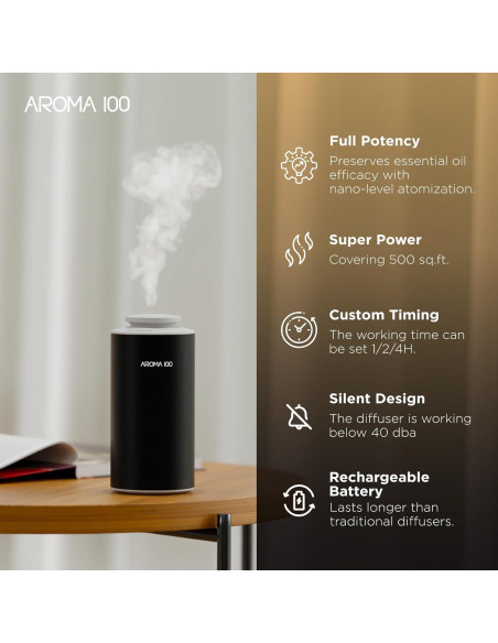 Difusor de Aceite Esencial Aroma100 Sin Agua Negro 110ml