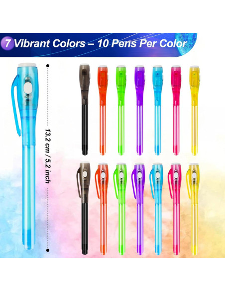 70 Bolígrafos de Tinta Invisible UV Daemson - 7 Colores