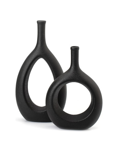 Set de 2 Jarrones de Cerámica Negra GaLouRo 16x30 cm