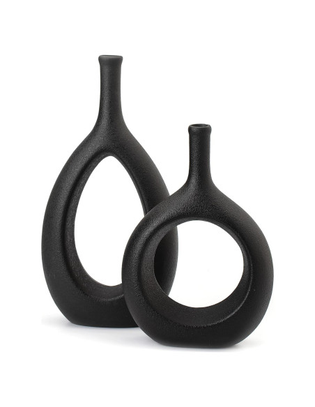 Set de 2 Jarrones de Cerámica Negra GaLouRo 16x30 cm