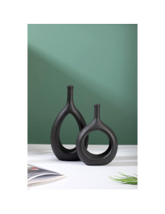 Set de 2 Jarrones de Cerámica Negra GaLouRo 16x30 cm 2