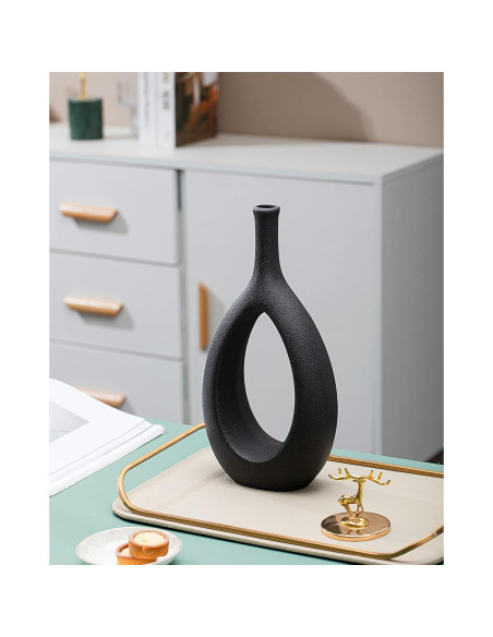 Set de 2 Jarrones de Cerámica Negra GaLouRo 16x30 cm