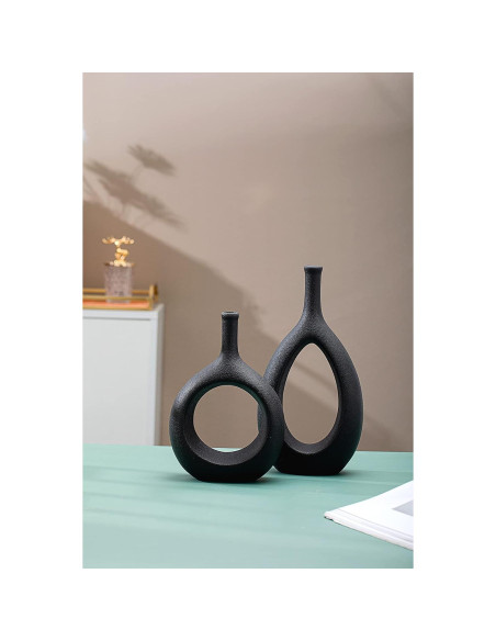 Set de 2 Jarrones de Cerámica Negra GaLouRo 16x30 cm