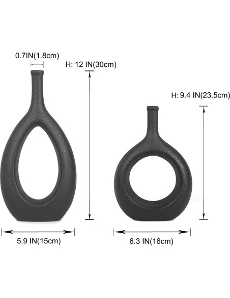 Set de 2 Jarrones de Cerámica Negra GaLouRo 16x30 cm